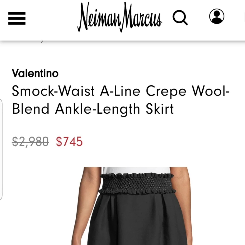 nwt Valentino Smock-Waist A-Line Crepe Wool-Blend Ankle-Length Black Ski…